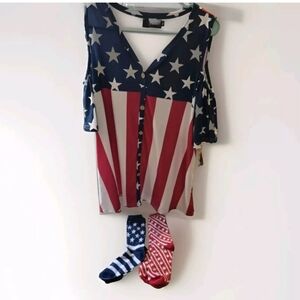 Spadehill Wmns Top Stars &Stripes America Sz XL open shoulder & 2 pr. of socks